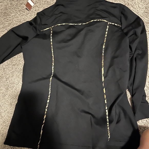 Black Neumann Marcus zip up jacket with leopard trim. So cute - Picture 3 of 3